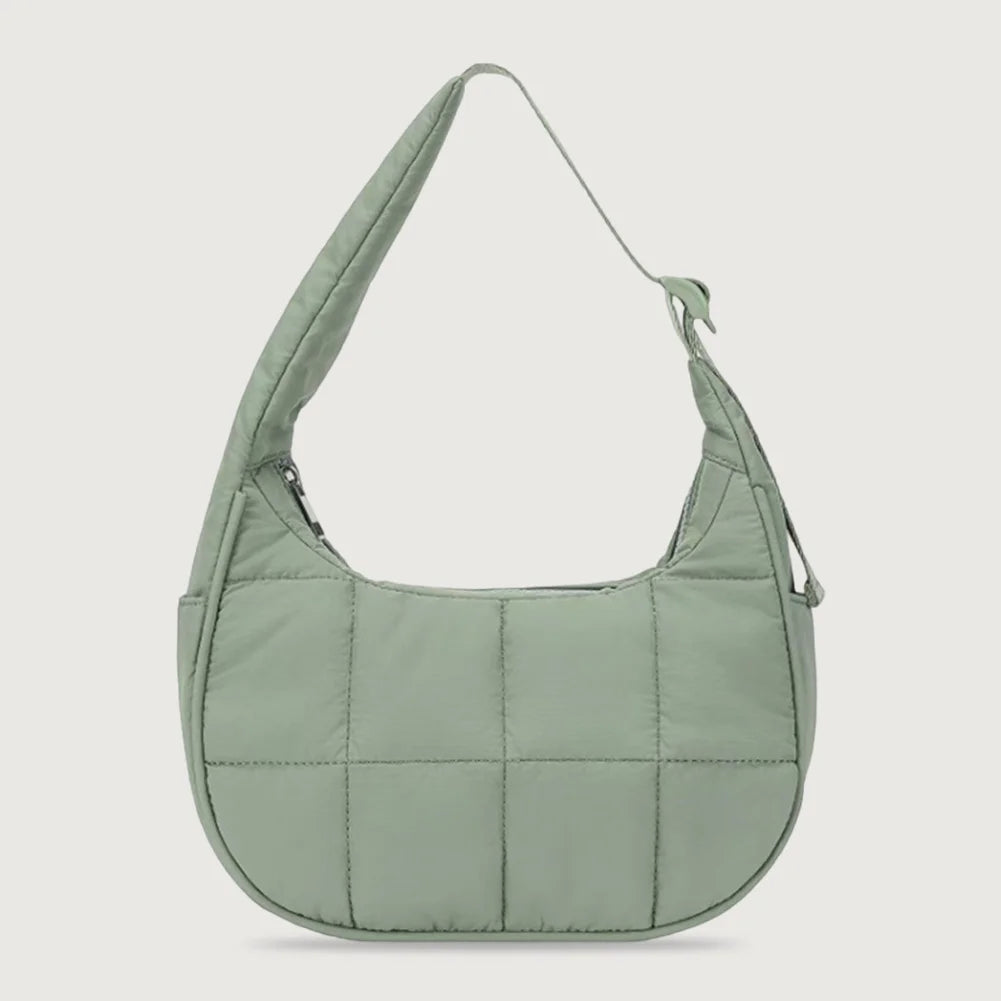Puffer Shoulder Bag Nylon Adjustable Strap Crescent Bag for Women Quilted Handbag with Zipper Hobo Bag for Work Travel