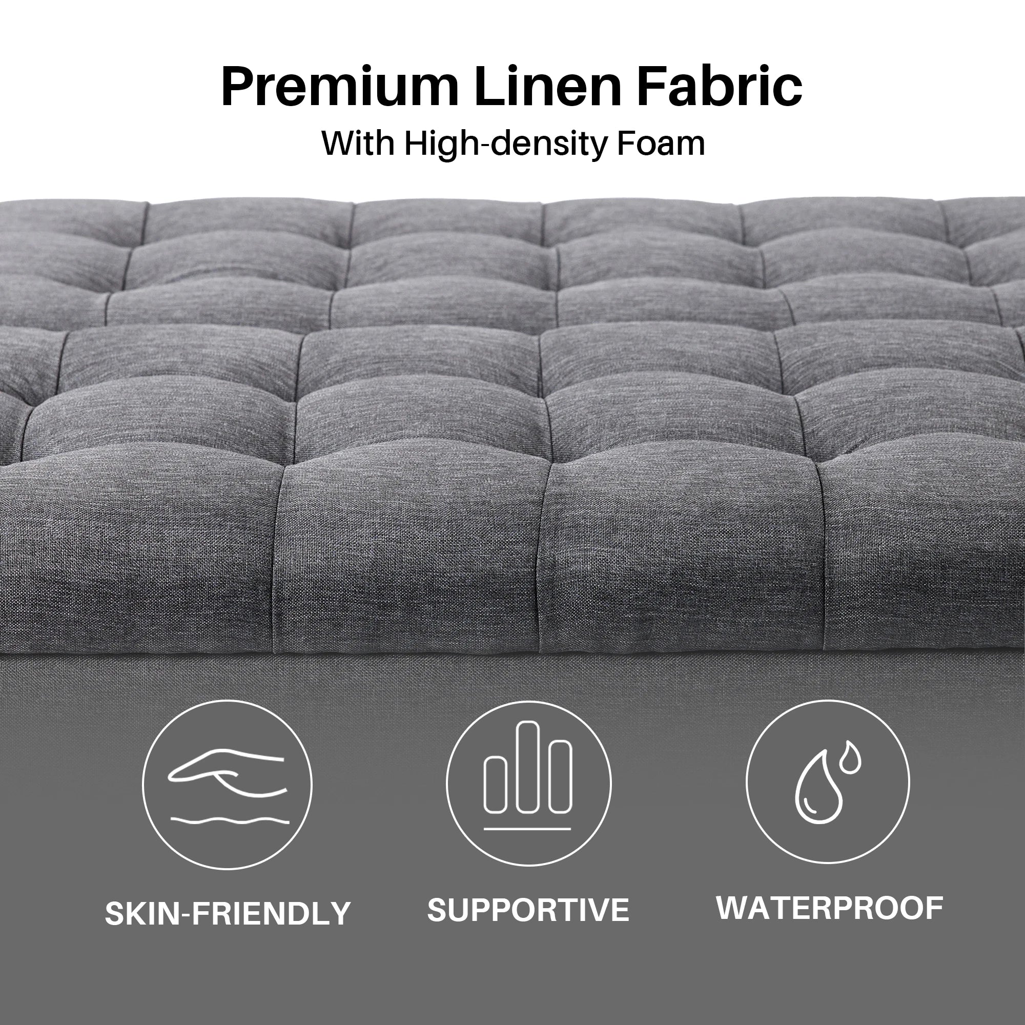 REDLIFE 35" Large Square Storage Ottoman Bench, Upholstered Coffee Table ,Lift Top Storage Ottoman Tufted Fabric for Living Room