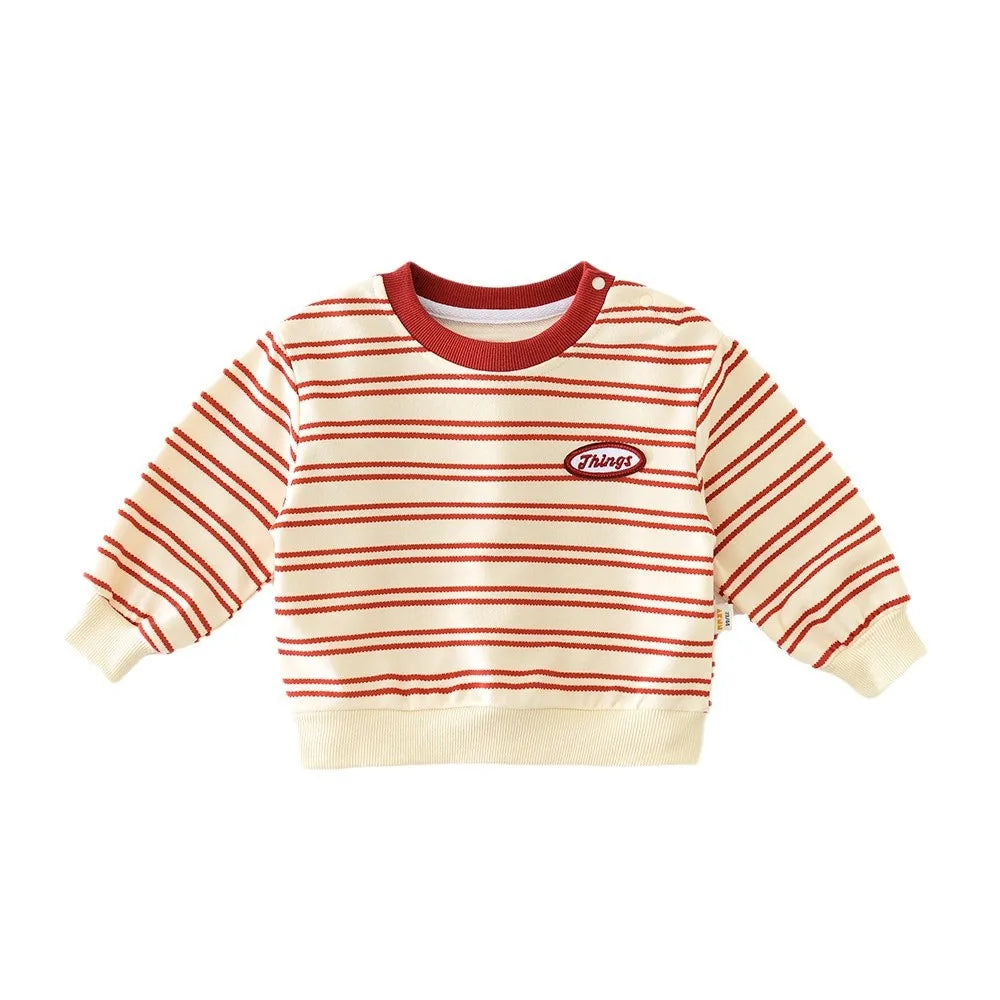 Baby Clothes 2025 Spring And Autumn Clothes New Boys And Girls Red Striped Sweater Letter Pullover Tops