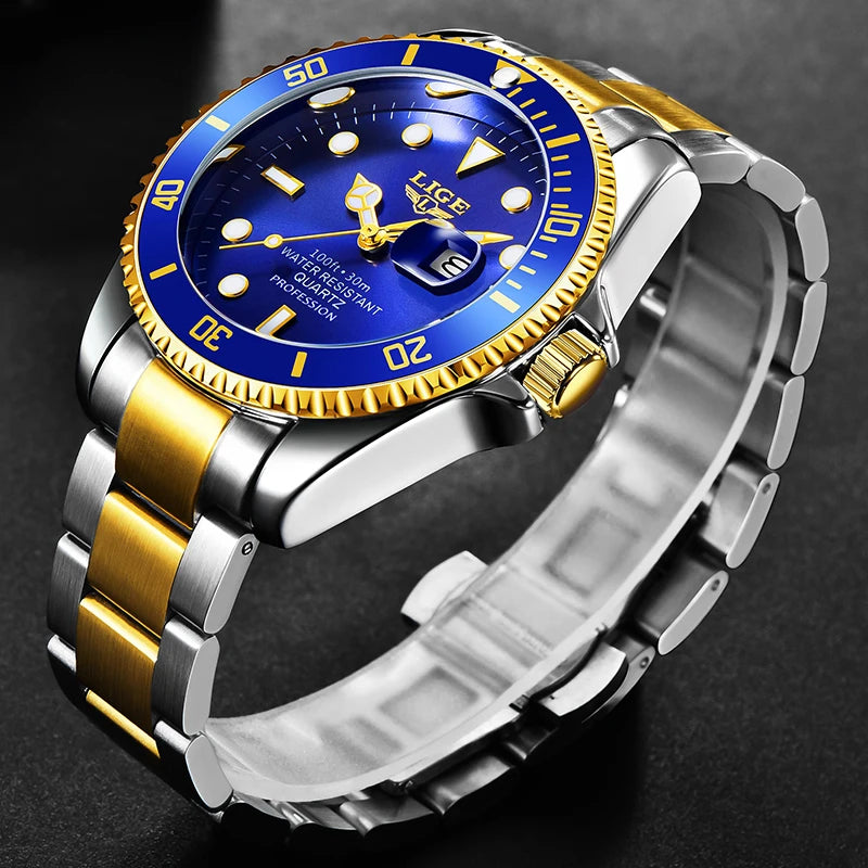 LIGE Top Luxury Watches For Men Fashion 30M Waterproof Luminous Date Quartz Wristwatches Casual Business Mens Watch Roloj Hombre