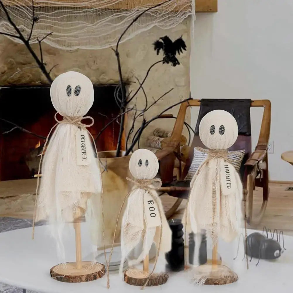 Fun Halloween Decorations Halloween Decor Set of 3 Wooden Ghost Ornaments Adorable Halloween Decorations with Fabric for A