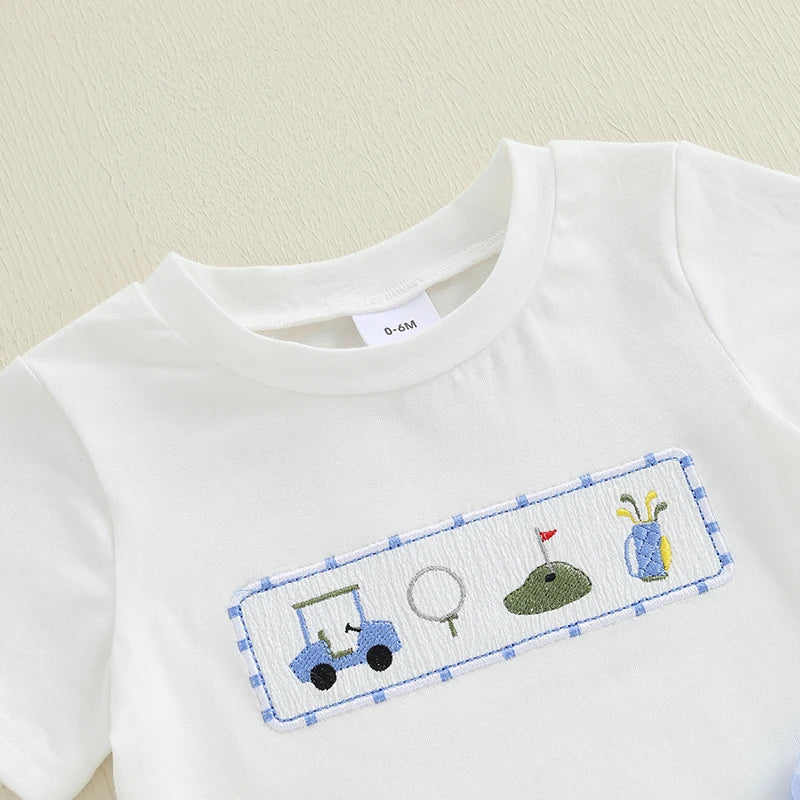 Baby Boy Casual Outfit Striped Print Short Sleeve T-Shirt Denim Shorts 2Pcs Set for Summer Beach Vacation