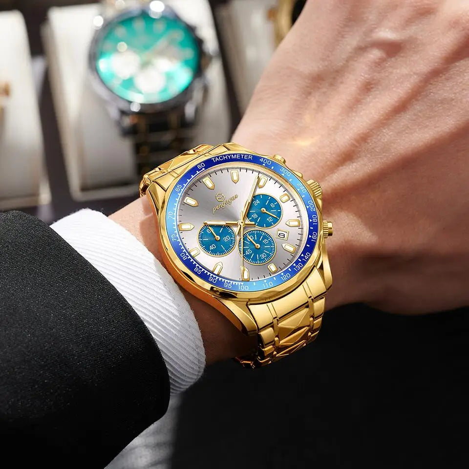 2025 Men Watch Top Brand Luxury Sports Quartz Mens Watches Full Steel Waterproof Chronograph Wristwatch Men Relogio Masculino