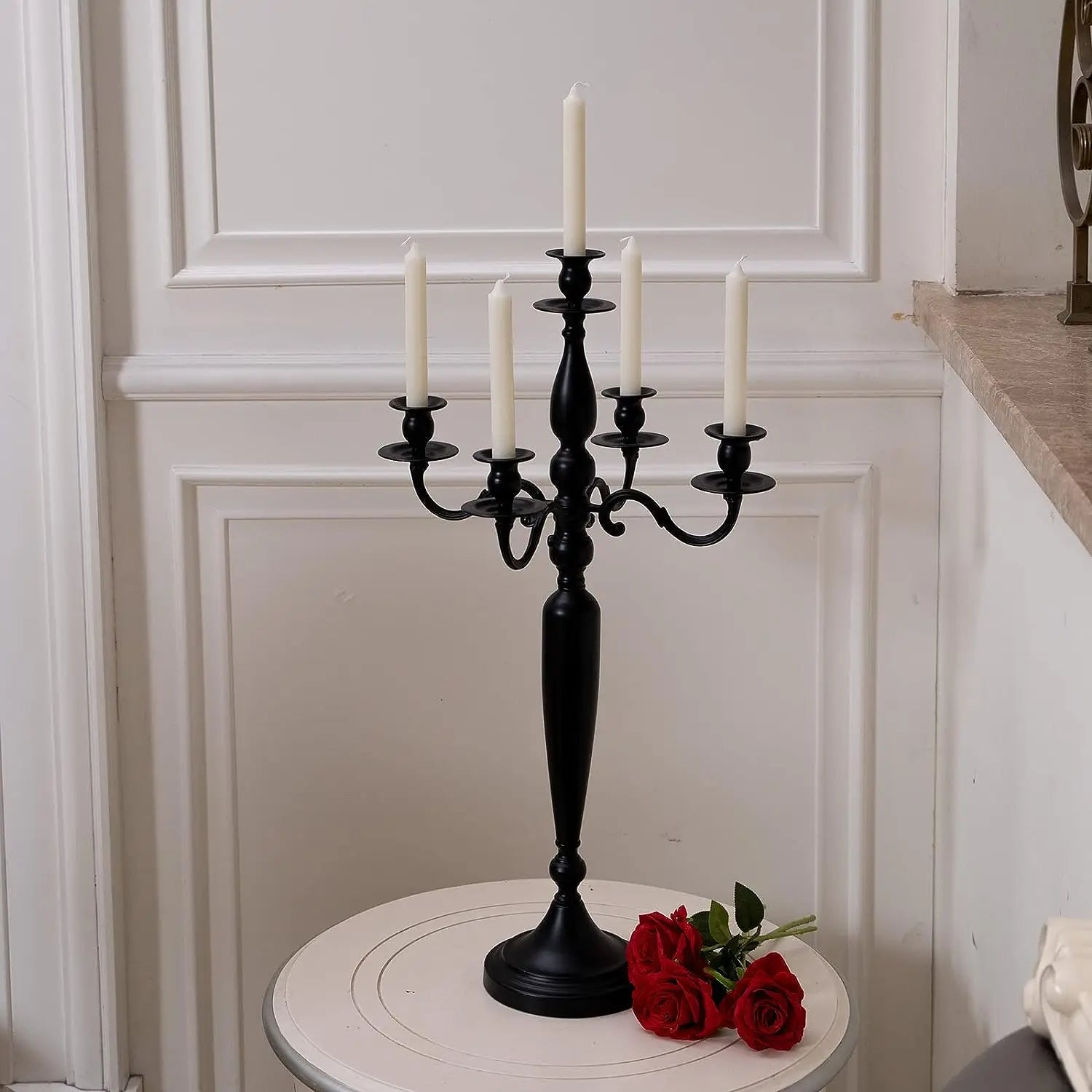 Black Gold Floor Candelabra Taper Candle Holders 5 Arms Candlestick Table Decoration Wedding Party Table Centerpieces