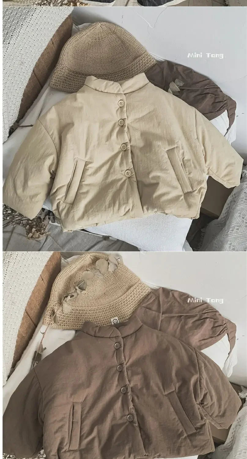Winter Kids Jacket Thicken Cotton Warm Boys Girls Winter Coat 2024 Solid Color Children Retro Style Outwear Windproof Warm Coat