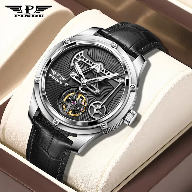 PINDU Watch Miyata 8215 Mechanical Movement Sapphire Mirror Waterproof Luminous Oil Well Business Men Mechanical Wristwatches