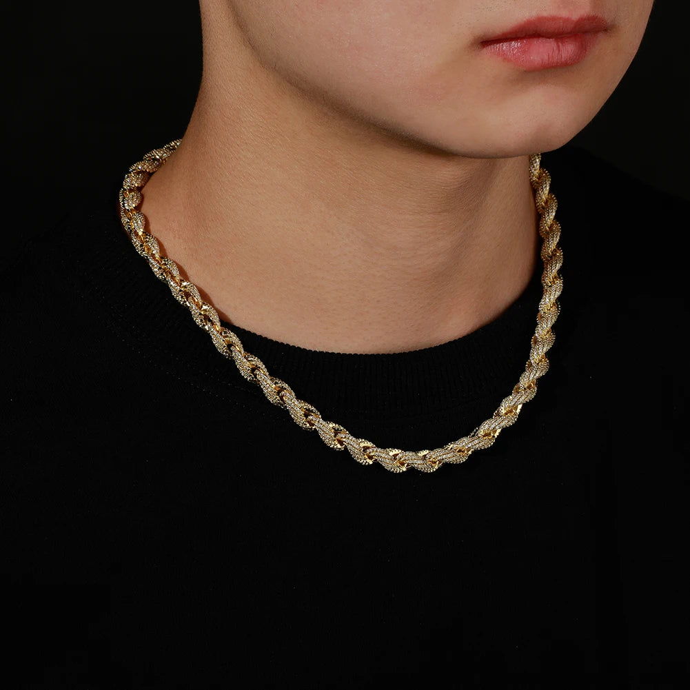 TOPGRILLZ 8mm Rope Chain Hip Hop Necklace Gold Silver Color Iced Out Micro Pave CZ Necklace Men Women Jewelry Gift