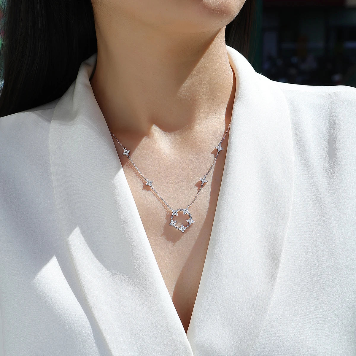 JIUZUAN Star Circle Pendant Necklace 925 Sterling Silver 18K Gold Plated Delicate Jewelry for Women Comes with GRA Certificate