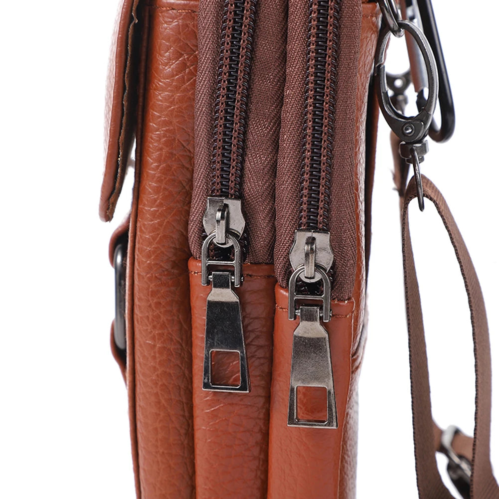 Mini Waist Bag Cowhide Leather Belt Pack Cell Phone Pocket Simple Multi-pockets Fanny Pack Outdoor Portable Casual Wallet Pouch