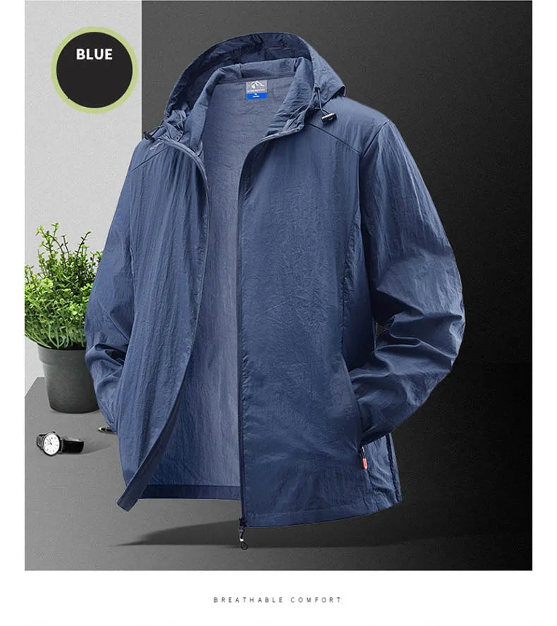 Summer Waterproof Hiking Jackets Men Fishing Cycling Hooded Gym Sports Running Coat Outdoor Sun-Protective Thin Jacket Clothing
