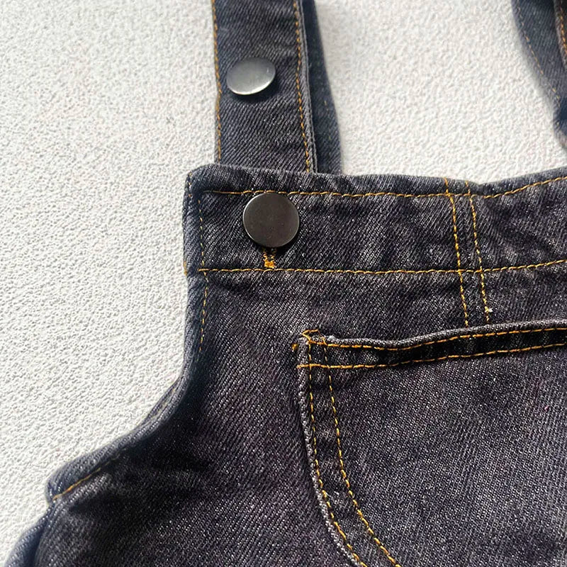 New Spring Kids Pants Baby Girls Overalls Boys Solid Denim Jumpsuits Children Trousers 0-5Y