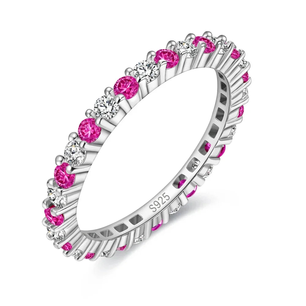 M-JAJA 2mm 925 Sterling Silver Rings for Women Emerald Sapphire Ruby Cubic Zircon 5A Gemstone Wedding Engagement Ring Jewelry