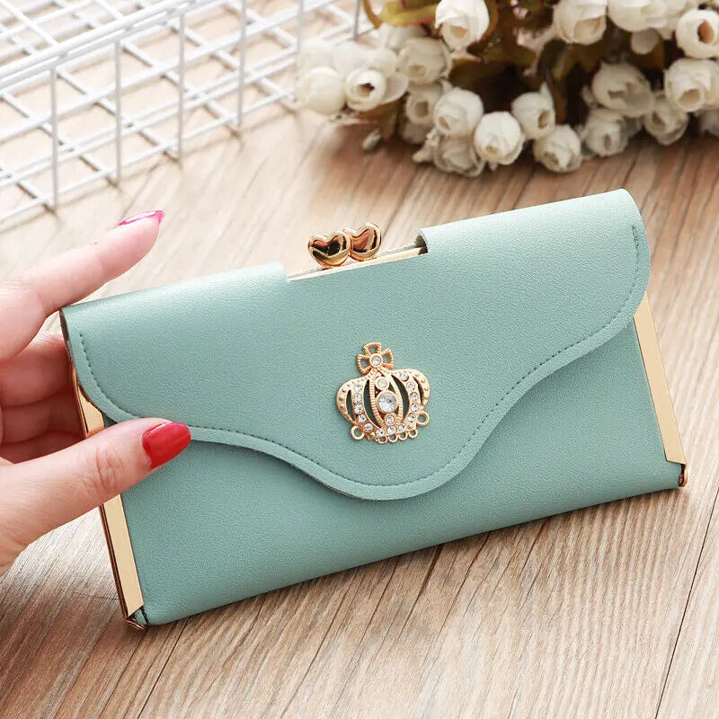 Women's Long Wallet Crown Style Hasp Zipper Money Bag Pouch Female Envelope Coin Purse ID Cards Holder Portable Clutch Handbag
