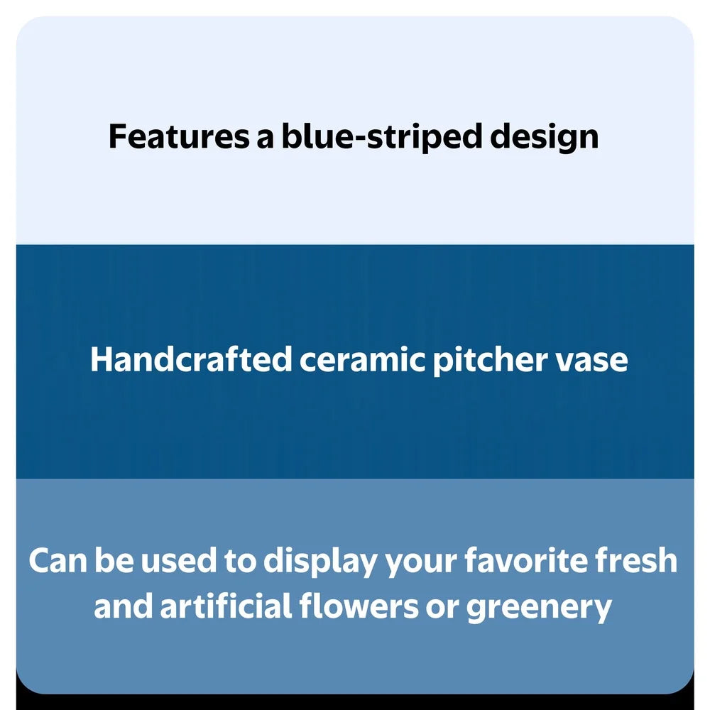 Handcrafted Ceramic Blue Stripe Pitcher Vase Elegant Home Decor Fresh and Artificial Flower Arrangement