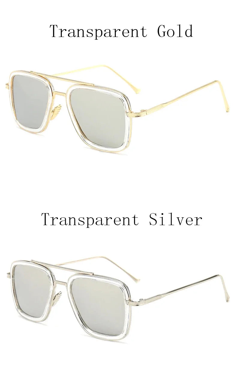 Tony Stark Robert Downey Square Sunglasses for Men Women Fashion Classic Vintage Design Metal UV400 Transparent Sun Glasses 2025
