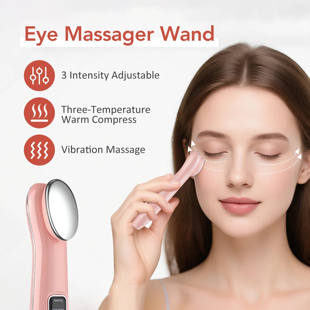 Eye Beauty Device Facial Massager Hot Compress Vibration Eye Massage Tool for Relax Eye Dark Circles Eye Bags Puffiness Skincare