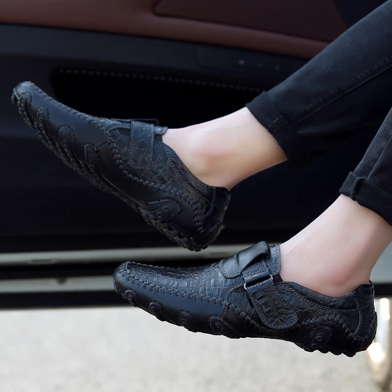 Premium Men's Handmade Croc-Embossed Loafers Comfortable Driving Shoes with Rubber Outsole & Arch Support for Daily Comfort