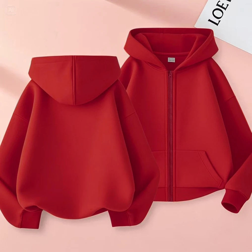 Children Fashion zipper style Clothing Boys Girls Hoodie  Tops Spring Autumn Leisure Sweatshirr Toddler 3-12 Year Red Black Coat
