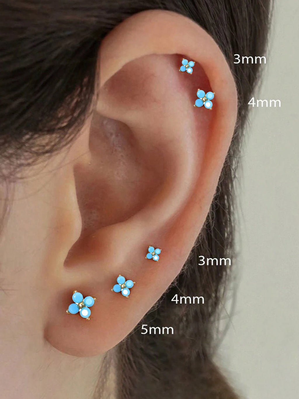 Yupsk Dainty Flower Stainless Steel Butterfly Stud Earrings for Women Cartilage Ear Ring Cute Zircon Gold Color Clover Jewelry