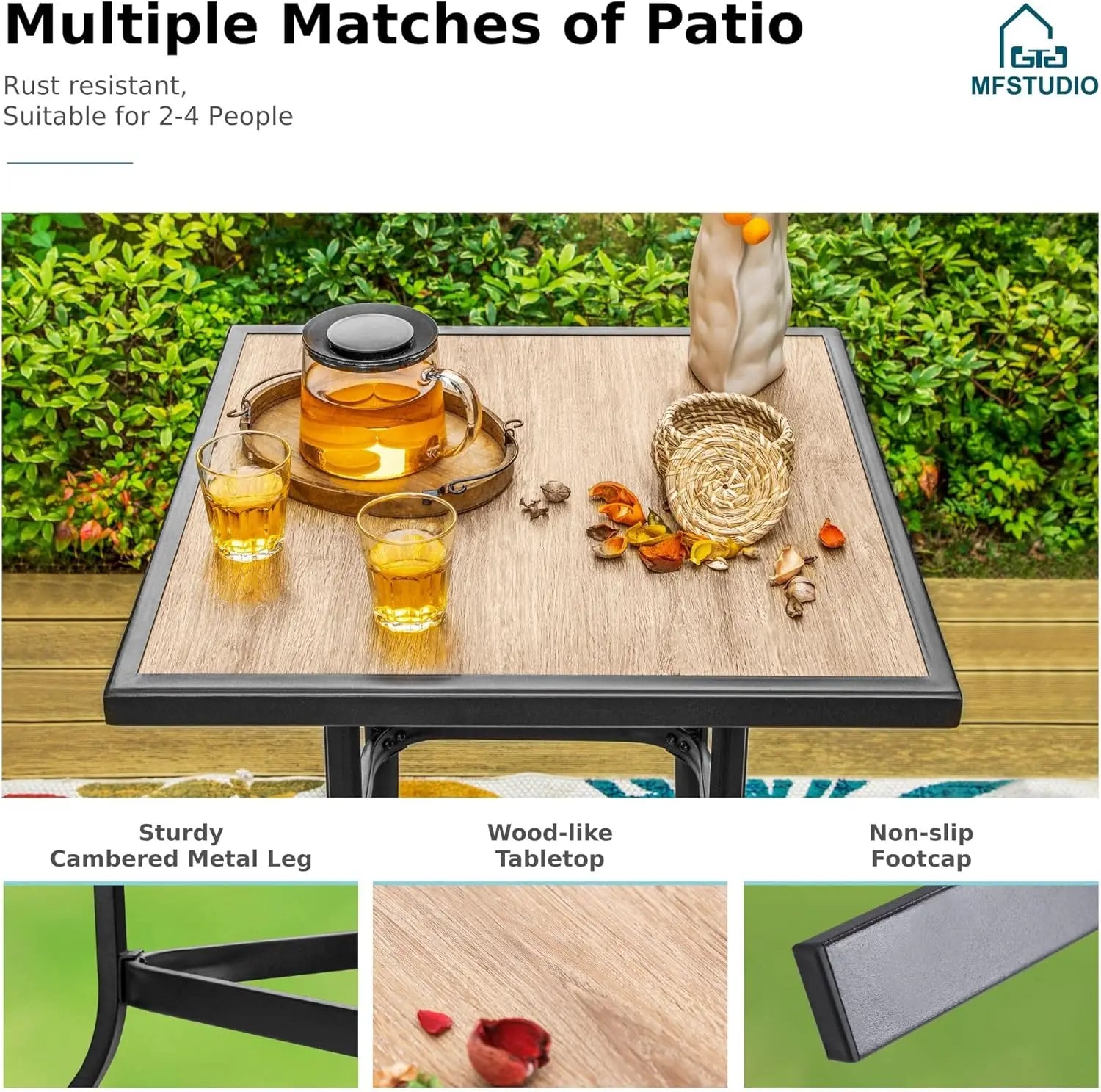 5-Piece Outdoor High Top Bar Set - Bar Height Table and Chairs for Patio, Waterproof Bistro Set for 4, Light Blue