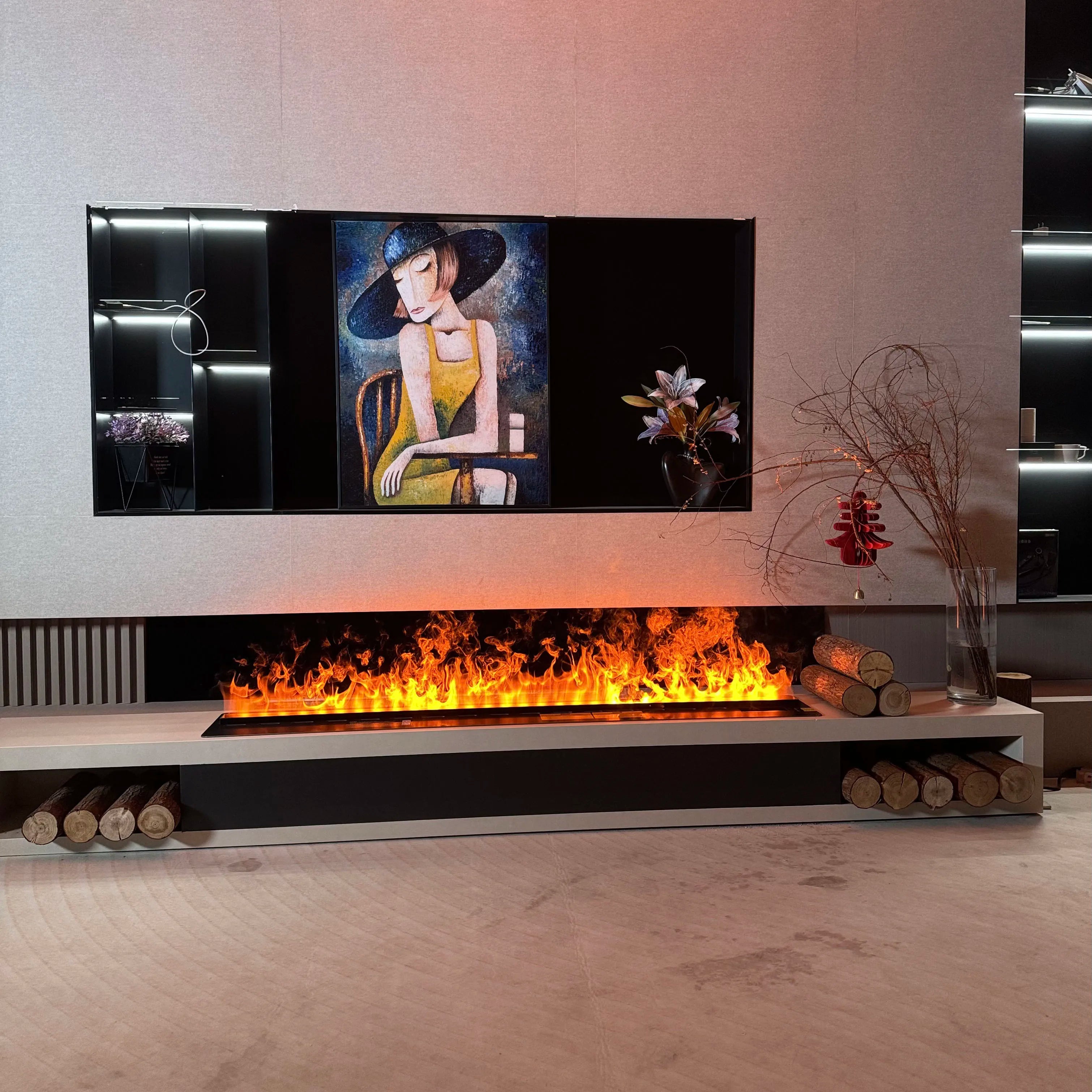 Smart 3D Atomizing Electric Fireplace - Colorful LED Steam Flame, App & Remote Control, Humidifier