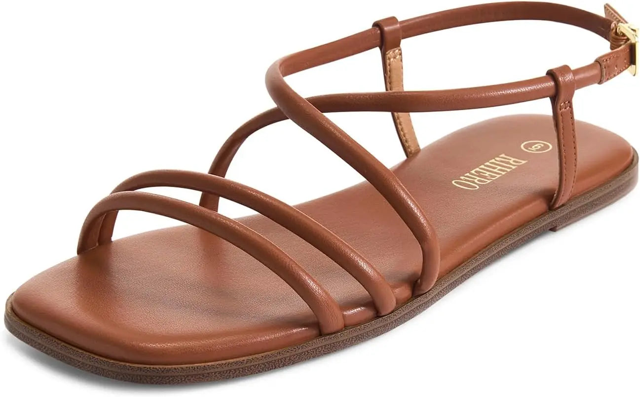 Women's Strappy Flat Sandals Summer Lace Up Open Toe Comfortable Slip-On Ankle Strap Sandals