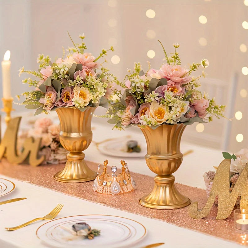 Metal Flower Vase, 9 Inch/6 Inch Metal Flower Pot Artificial Real Flower Vase, Garden Trumpet Flower Pot Table Wedding Decoratio