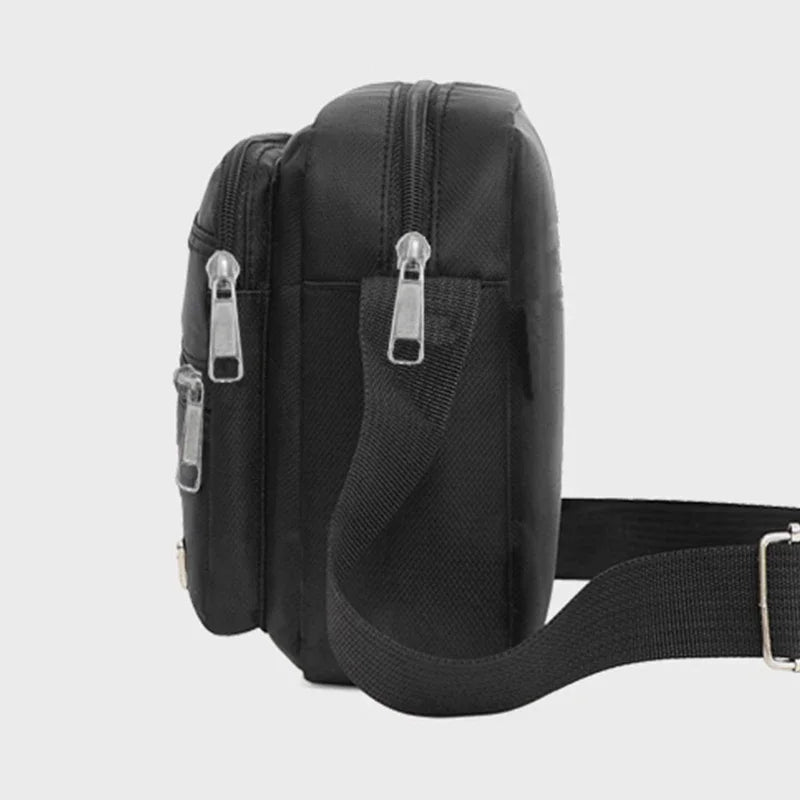 Men's business bag with double pockets, can be worn crossbody or over the shoulder, suitable for business trips.