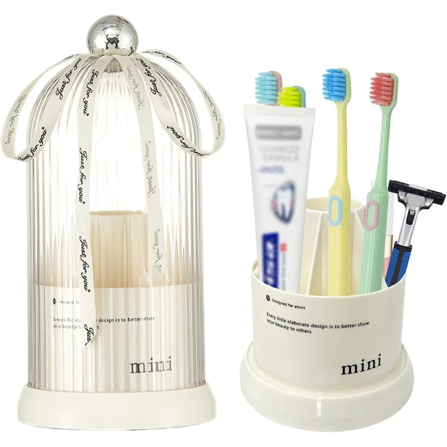 MultiFunctional Rotating Toothbrush Holder with Sliding Lid: 7Slot Bathroom Countertop Organizer Ideal for Storing Toothbrushes