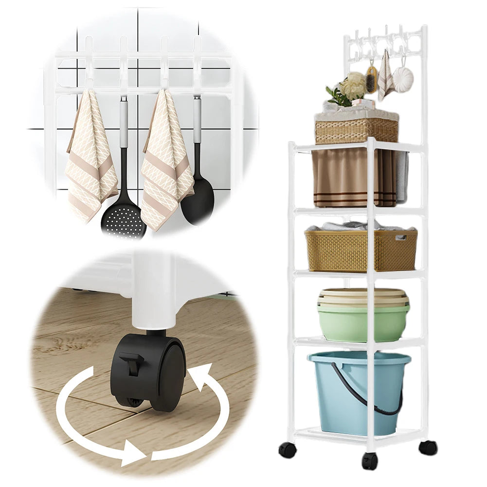 5 Tier Storage Shelves 110LBS Heavy Duty Organizer Shelf with Rolling Wheels for Laundry Bathroom Kitchen Garage Pantry