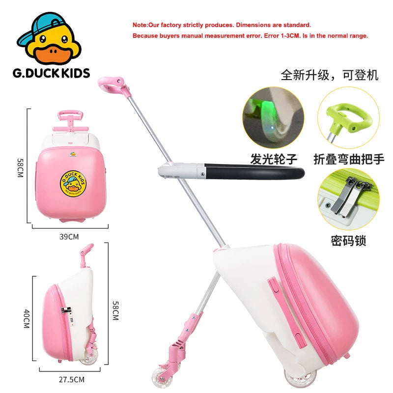 Upgrade One click disassembly Kids Luggage Can Sit to Ride Password Box Lazy Man Trolley Travel Bag Baby Boarding Suitcase
