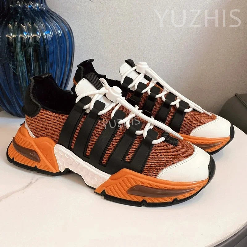 Couple Sneakers Women Lace Up Round Toe Flat Casual Shoes Patchwork Platform Running Shoes Outdoor Sports Shoes Men