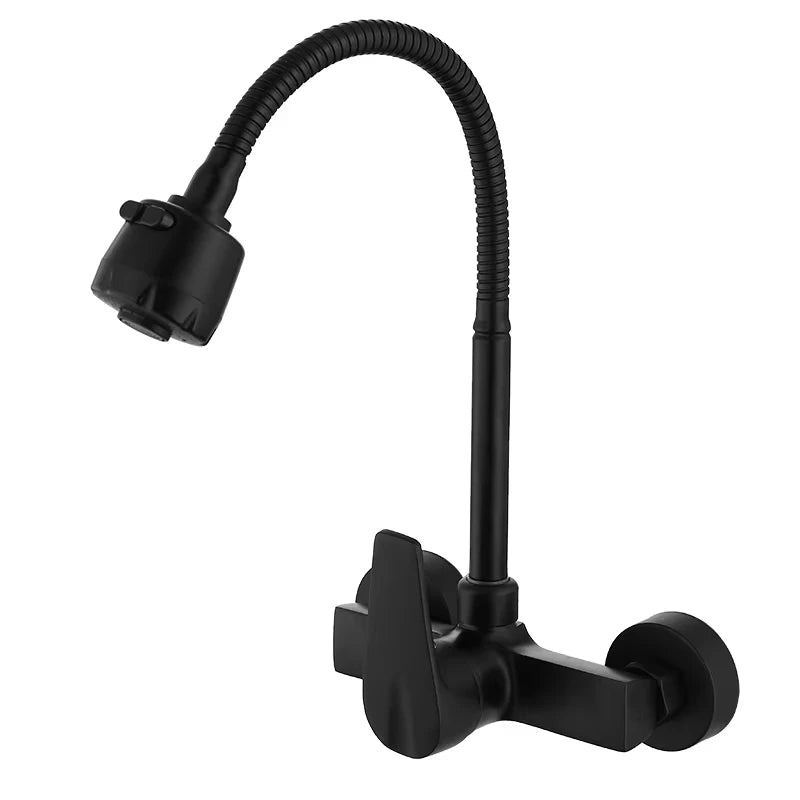 Black/Brushed Kitchen Faucet Wall Mount 2 Function Hot and Cold Water Sink Faucet 360 Degree Rotating Sprayer Faucet