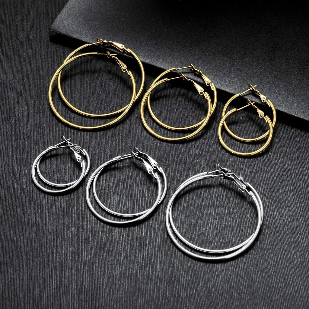6pair /set Smooth Open Women Men Hoop Earrings Stainless Steel Ears Jewelry Accessories, Birthday Gifts. Party Gifts