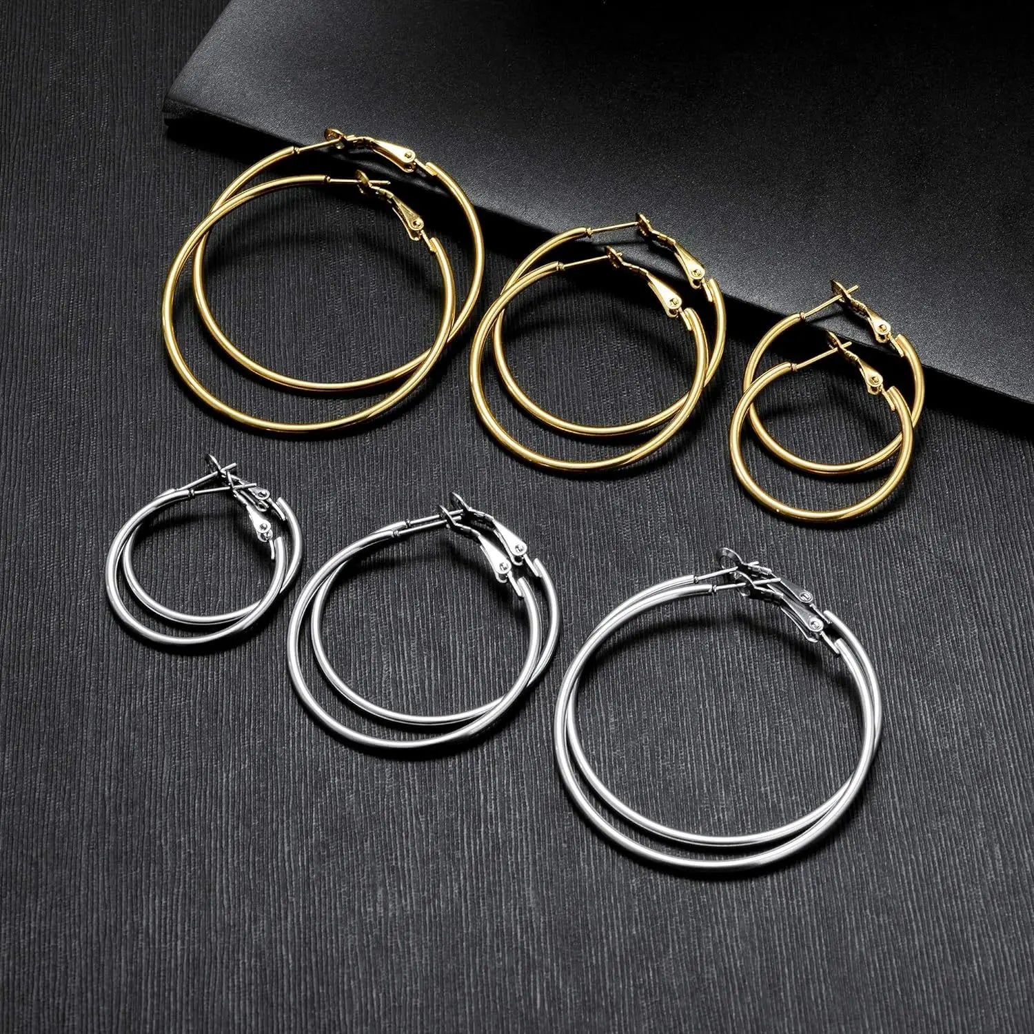 6pair /set Smooth Open Women Men Hoop Earrings Stainless Steel Ears Jewelry Accessories, Birthday Gifts. Party Gifts