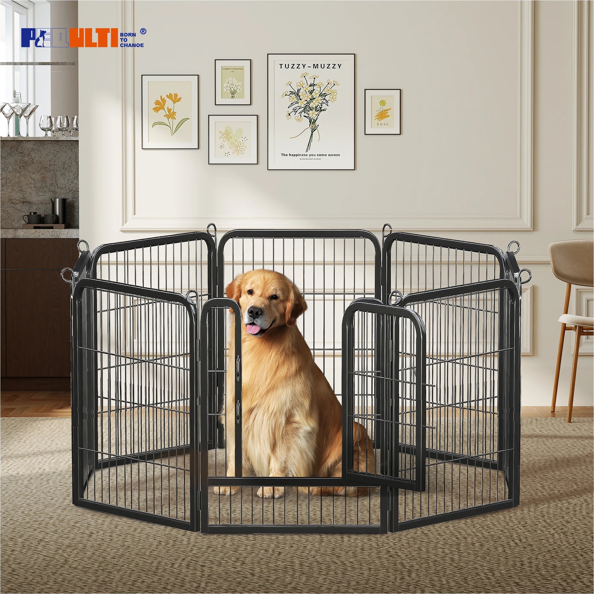 Heavy-Duty Metal Puppy Playpen – 24"/32"/40" Options, 8/16 Panels, Ideal for Indoor Use & Outdoor (RV Camping, Yard, Garden)