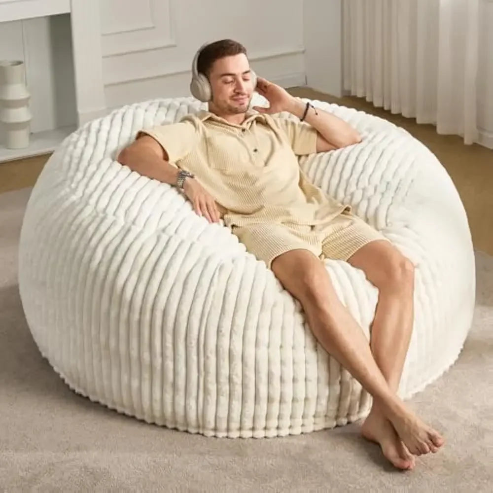 5ft Bean Bag Chairs, for Adults Large Beanbag Chair w/Stripe Plush Cover Big, bean bag Chair for Living Room Bedroom Dorm Office