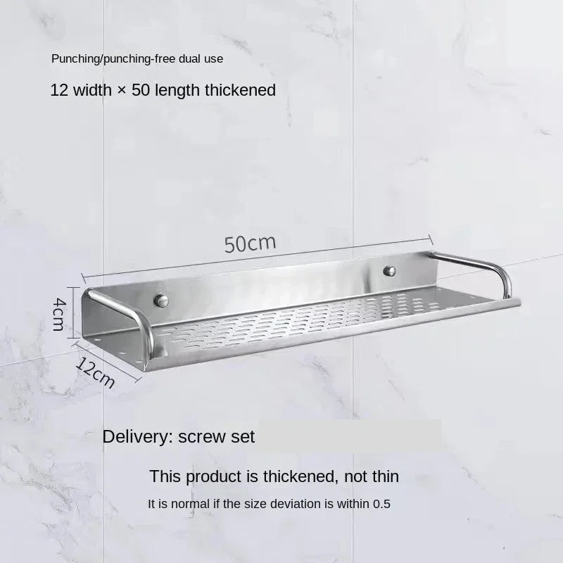 Bathroom Shelf Organizer Storage Wall Mounted Shelves Kitchen Shower Rack Stainless Steel Shampoo Holder Drain Water Accessories