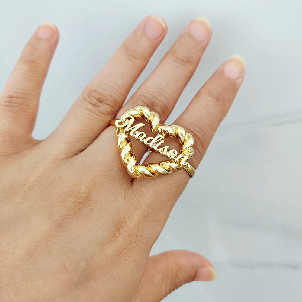 2025 Personalized Heart Shape Name Ring in Multiple Fonts| Twists Heart Name Ring | Custom Words Ring | Personalized Name Rings