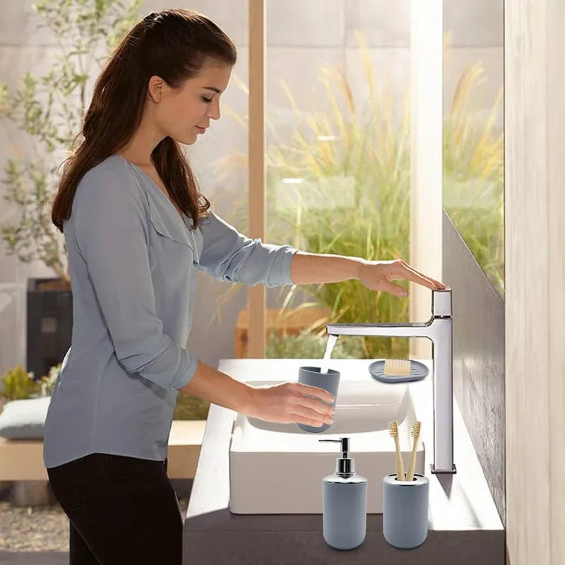 Bathroom Accessory Set 4 pcs Shatter-Resistant Resin Lotion Soap Dispenser Toothbrush Holder Soap Dish Bathroom Decor Gift