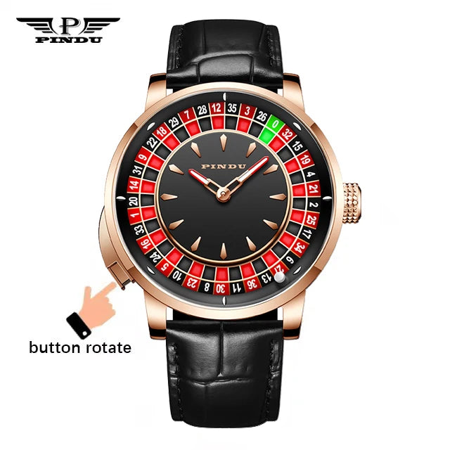 PINDU Rotating Dial Design Mechanical Watches Men NH35 Movement Sapphire Waterproof Leather Luxurious Automatic Wristwatches