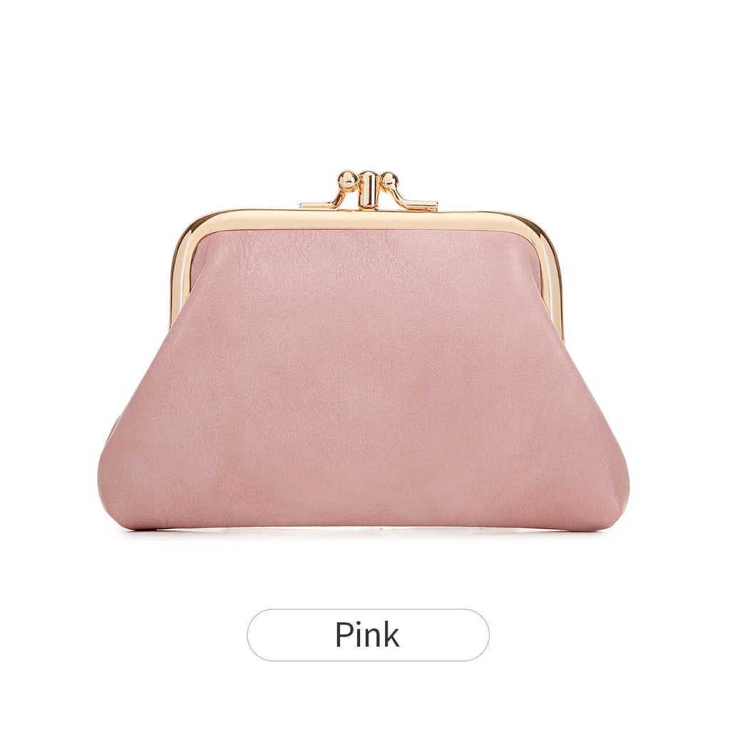 Cute Clip Lock Women's Coin Purse Retro Solid Color Bifold Kiss Lock Small Wallet Simple PU Leather Lipstick Portable Pocket Bag