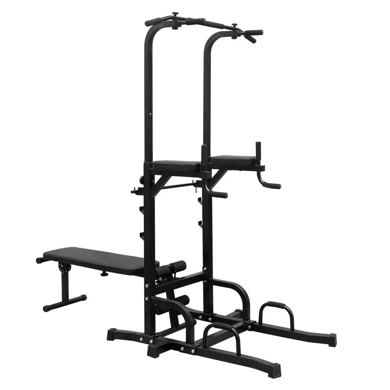 Power Tower Dip Station with Bench Pull Up Bar Heavy Duty Multi-Function Fitness Training Equipment for Home Office Gym