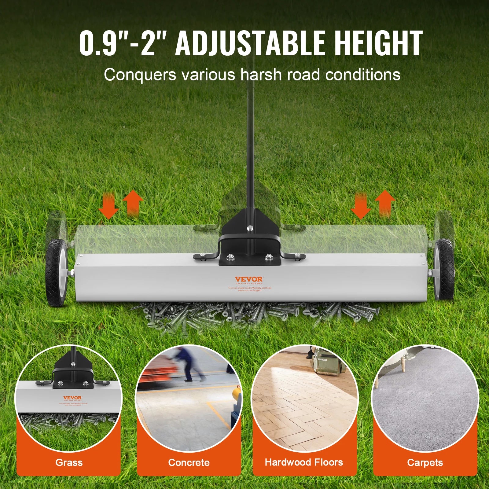 SucceBuy Rolling Magnetic Sweeper with Wheels Push-Type Magnetic Pick Up Sweeper Large Magnet Pickup Lawn Telescoping Sweeper