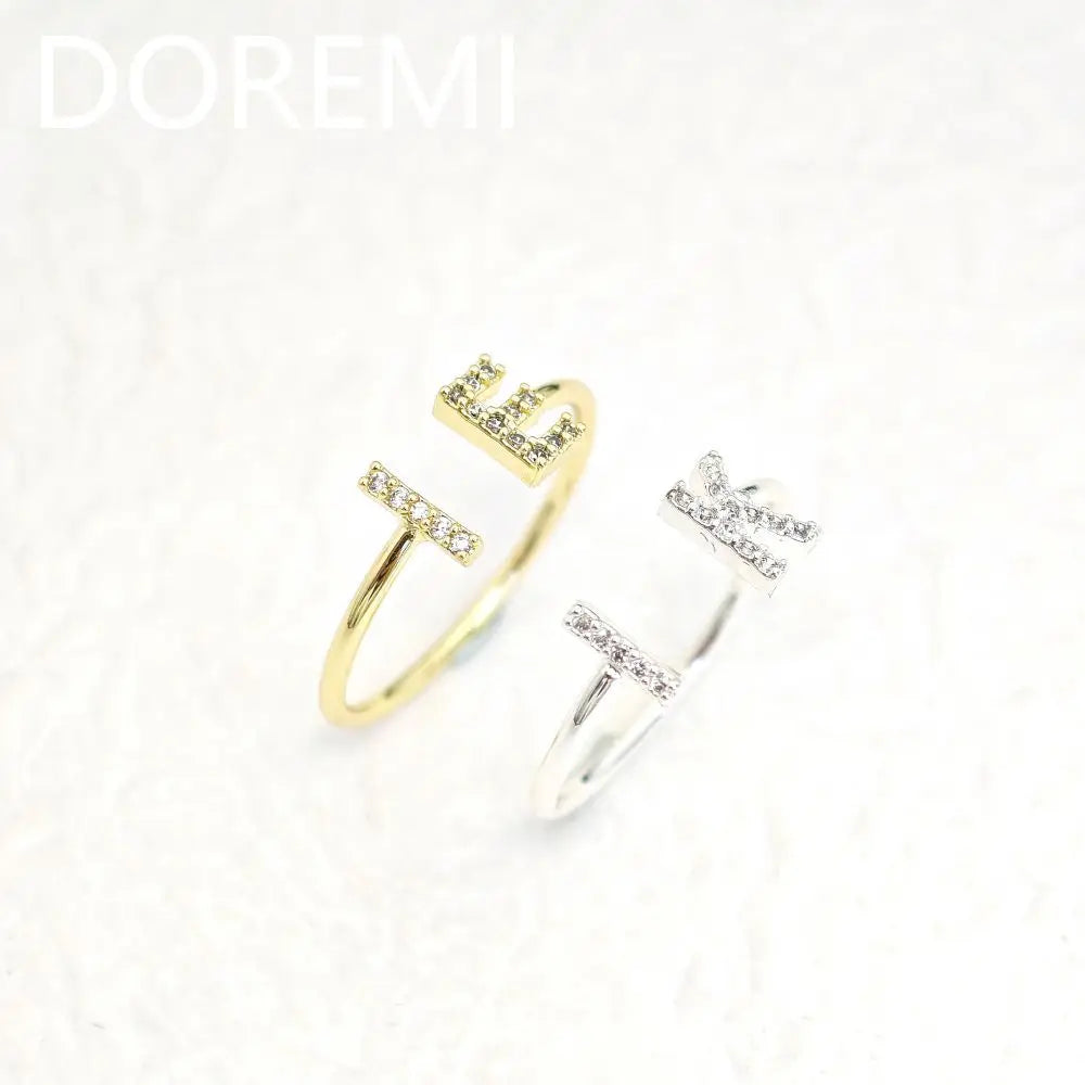 DOREMI 14k Gold Plated Personalized Gift Jewelry Women Ring Custom Name Initial Letter Cuff Ring