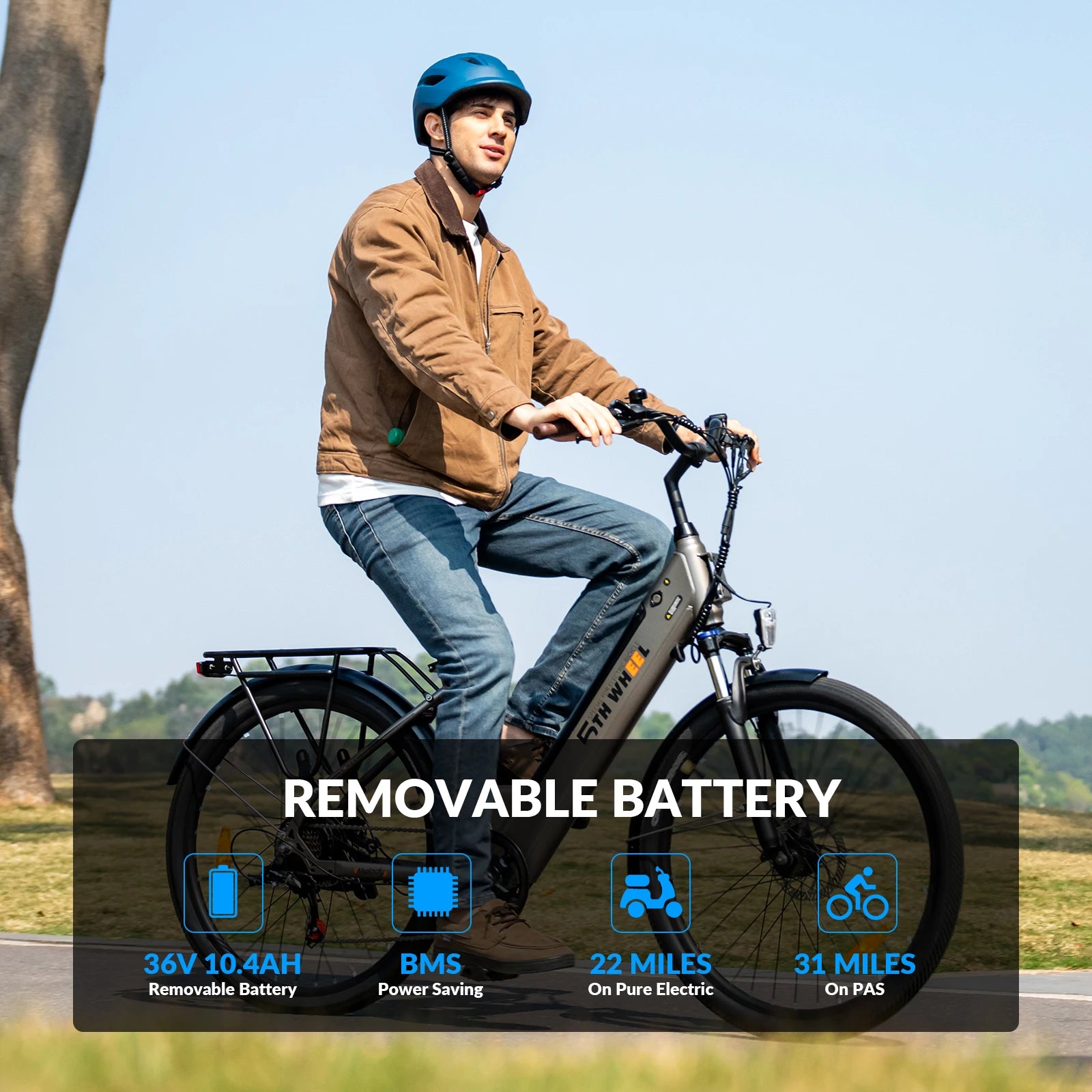 5TH WHEEL AB18 Electric Bike for Adult with 350W Motor, 26" EBike with 36V 10.4Ah Removable Battery Ebike
