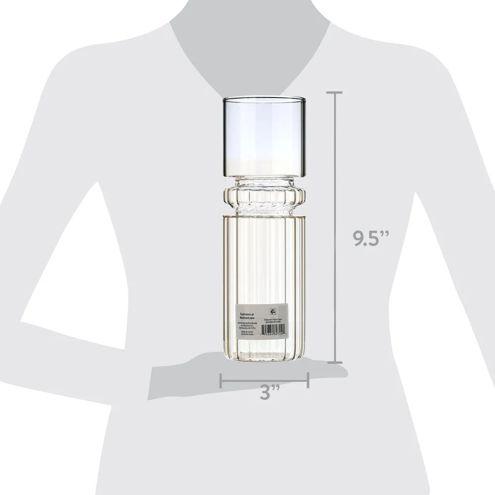 Iridescent Fluted Glass Vase 9.7 Inch Tall Durable Handcrafted Tabletop Centerpiece Home Accent Décor Washable Decorative Vase