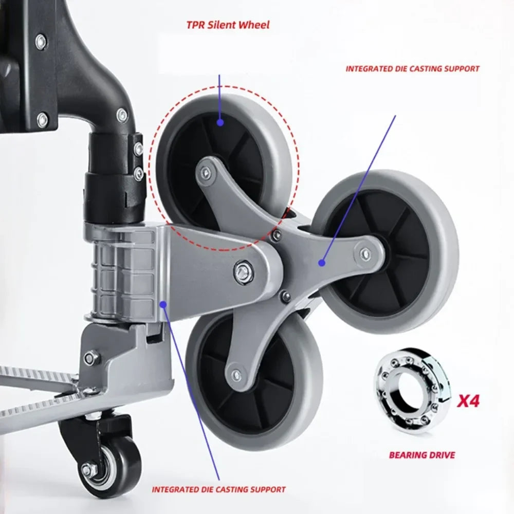 Portable Folding Trolley Cart Home Supermarket Shopping 75kg Trolley Pulling Tool Cart Beach All Terrain Stair Climbing Car