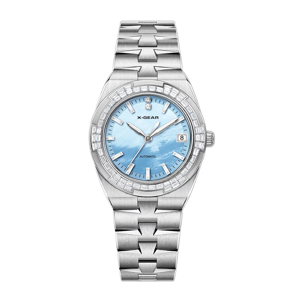 Luxury automatic mechanical watch for women; waterproof, elegant and fashionable round watch as a gift for girlfriend.