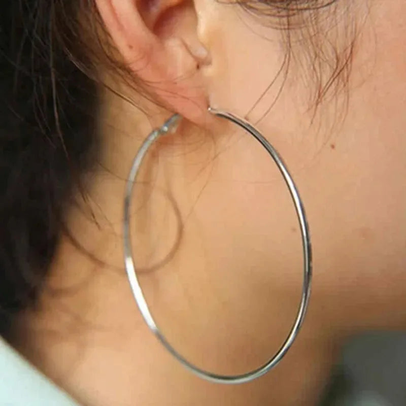 2pcs 30-100mm Small Big Circle Hoop Earrings for Women Men, Stainless Steel Ear Ring Fashion Jewelry Gift Nightclub DJ